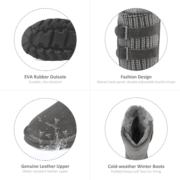[FuzzyChic Buckle] Fur Lined Winter Boots - GREY - 6