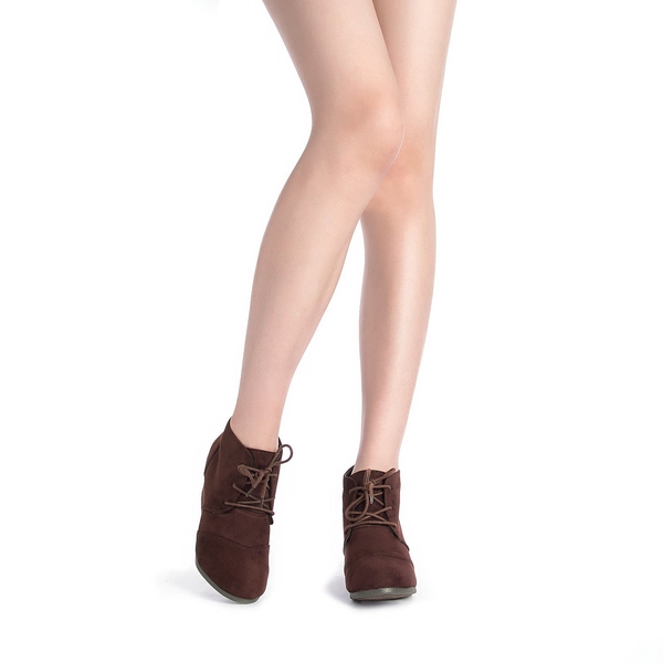 Lace Up Low Wedge Heel Ankle Boots - BROWN - 1