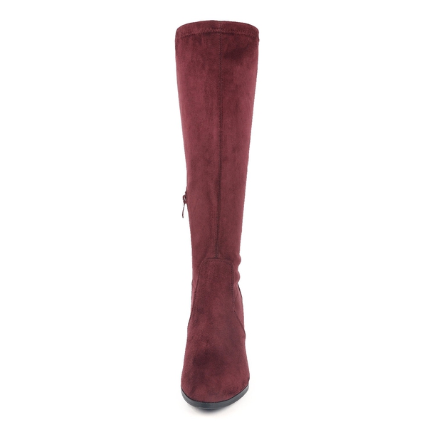 Round-Toe Chunky Heel Knee High Boots - BURGUNDY - 4