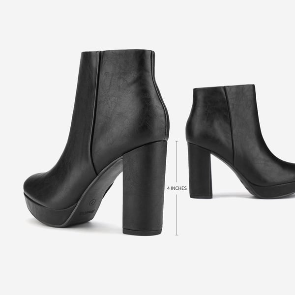 Lace Up High Heel Ankle Boots - BLACK PU - 3
