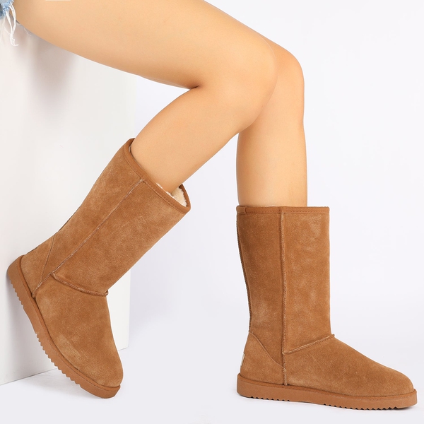 [FuzzyClassic High Boot] Suede Faux Fur Snow Boots - CHESNUT - 2