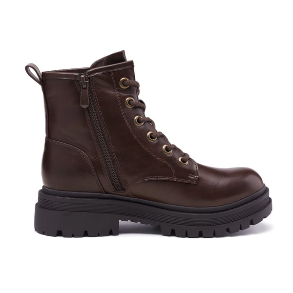 Flat Lace Up Ankle Combat Boots - BROWN - 2