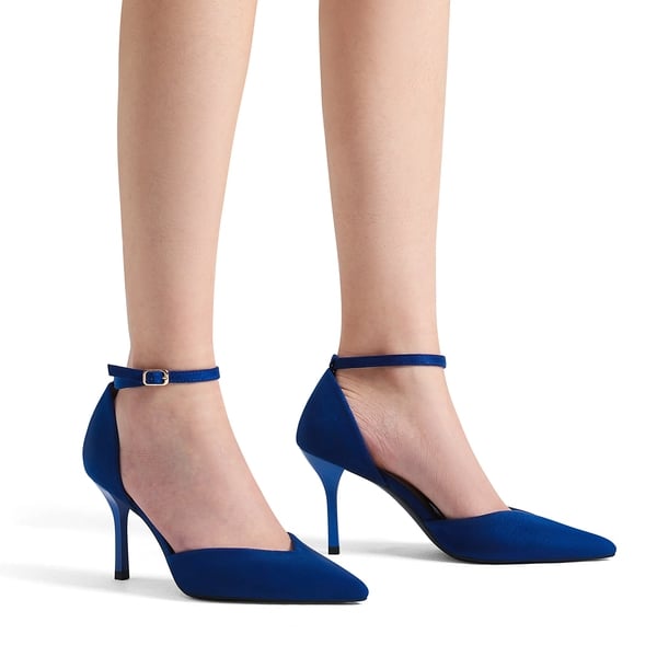 Ankle Strap Pointy Stiletto Heel Pumps - ROYAL BLUE - 1