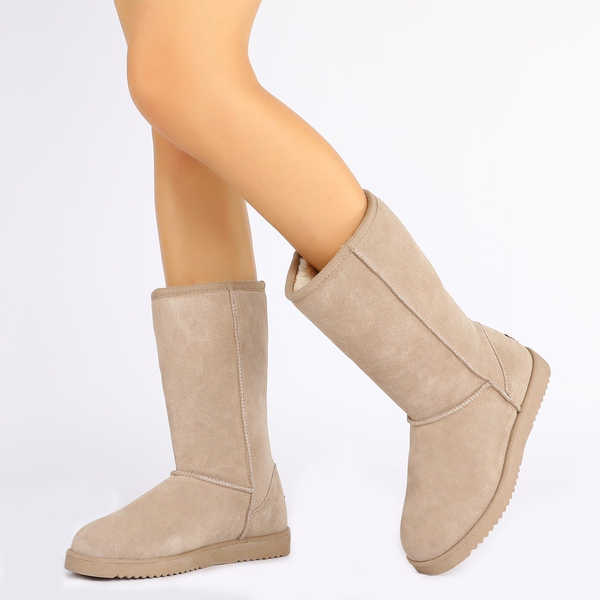 [FuzzyClassic High Boot] Suede Faux Fur Snow Boots - SAND - 1