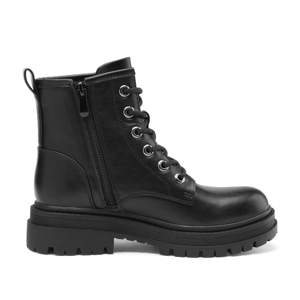 Flat Lace Up Ankle Combat Boots - BLACK - 2