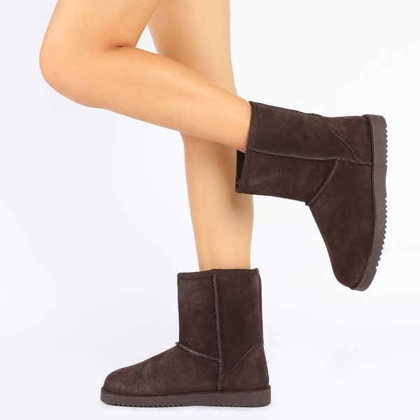 [FuzzyClassic Mid Boot] Suede Mid Calf Snow Boots - BROWN - 2