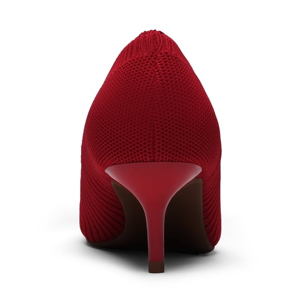 Pointed Toe Knitted Kitten Heel Pumps - RED KNITTING - 1