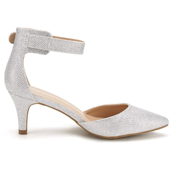 Women's Low Heel Ankle Strap Pumps - SILVER GLITTER - 5