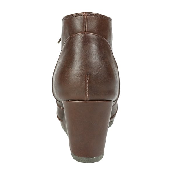 Lace Up Low Wedge Heel Ankle Boots - BROWN PU - 5