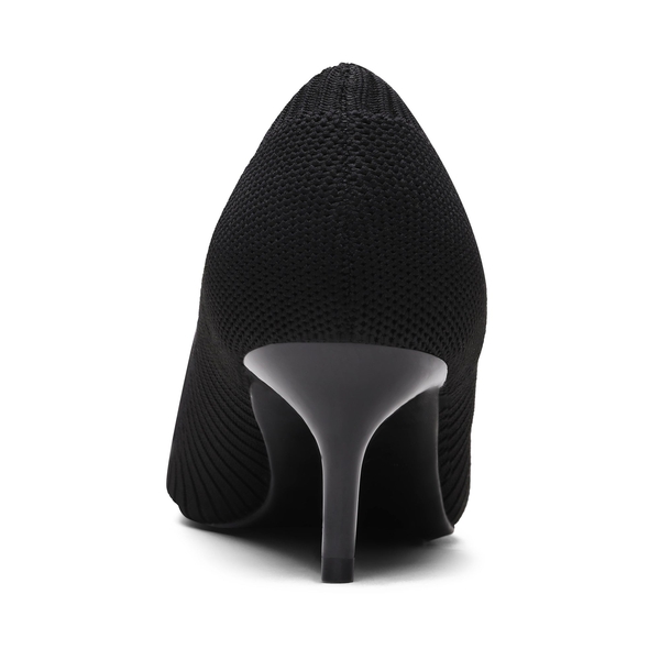 Pointed Toe Knitted Kitten Heel Pumps - BLACK KNITTING - 1