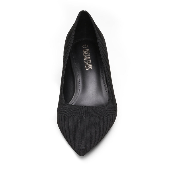Pointed Toe Knitted Kitten Heel Pumps - BLACK KNITTING - 2