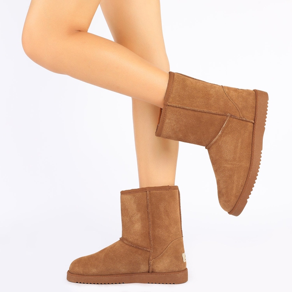 [FuzzyClassic Mid Boot] Suede Mid Calf Snow Boots - CHESNUT - 2
