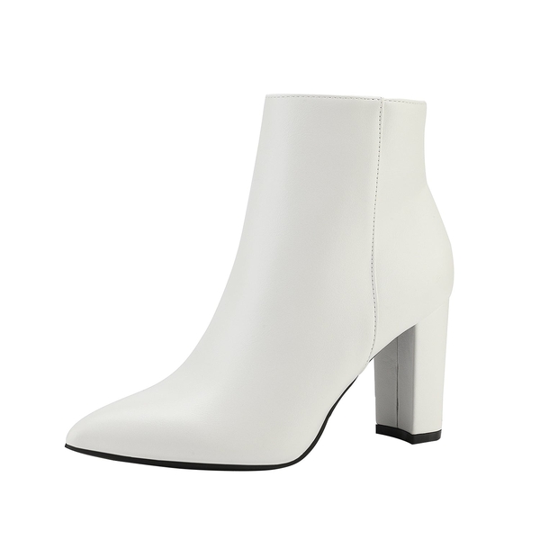 Sianna Chunky High Heel Ankle Booties - WHITE PU -  0