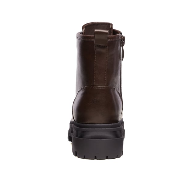 Flat Lace Up Ankle Combat Boots - BROWN - 3