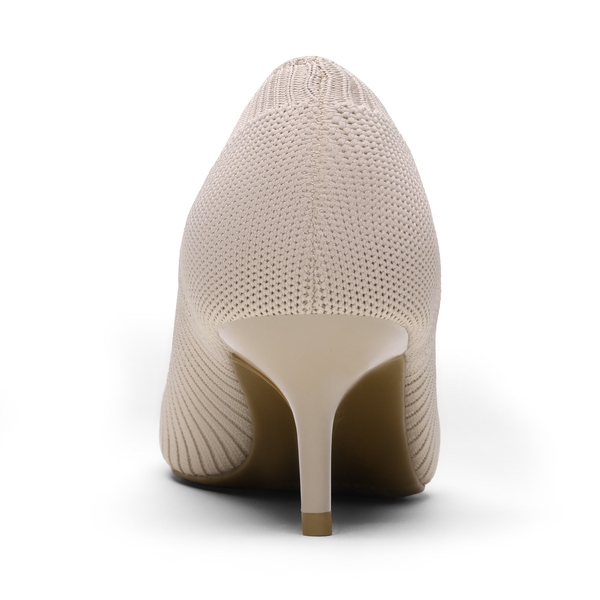 Pointed Toe Knitted Kitten Heel Pumps - NUDE-PINK KNITTING - 1