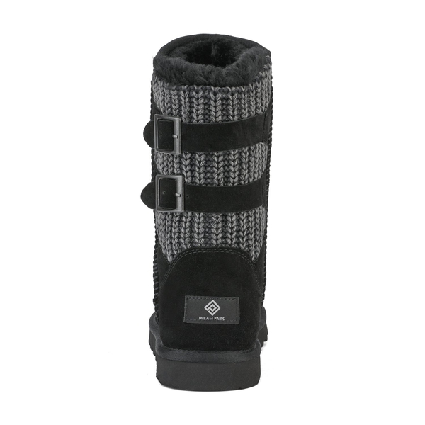 [FuzzyChic Buckle] Fur Lined Winter Boots - BLACK - 4