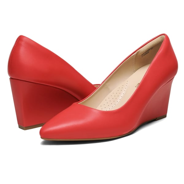 Pointed Toe Wedge Pump Shoes - RED - 3