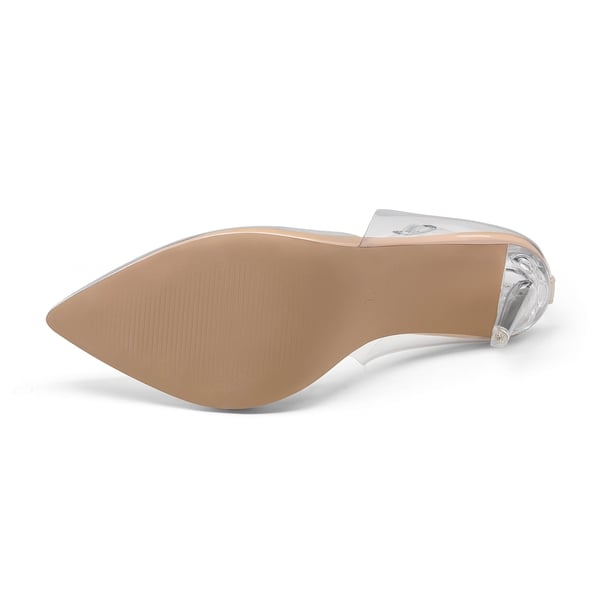 Crystal Pointed Toe Rhinestone Clear Pumps - NUDE CLEAR - 4