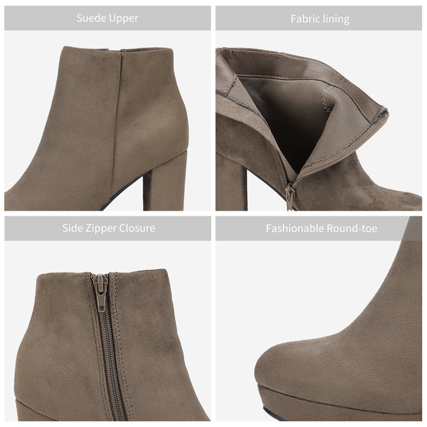 Round-Toe High Heel Chunky Ankle Boots - KHAKI - 5