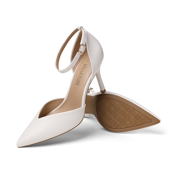 Ankle Strap Pointy Stiletto Heel Pumps - WHITE PU - 3