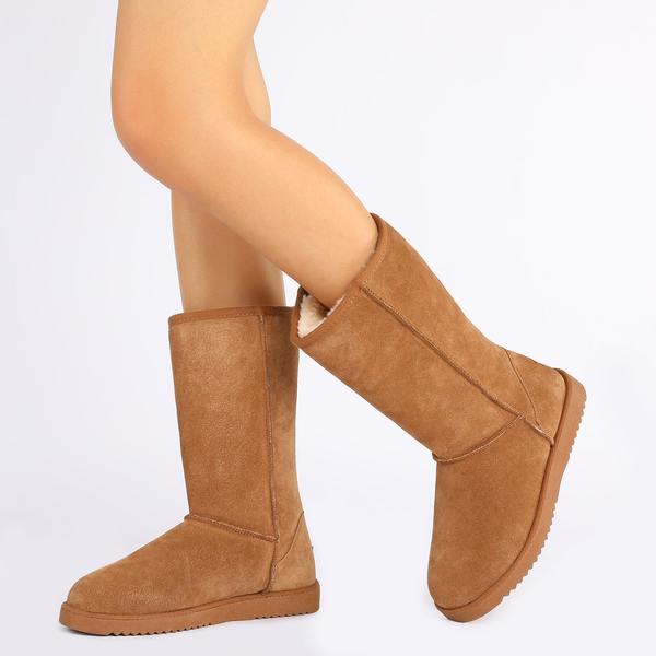 [FuzzyClassic High Boot] Suede Faux Fur Snow Boots - CHESNUT - 1