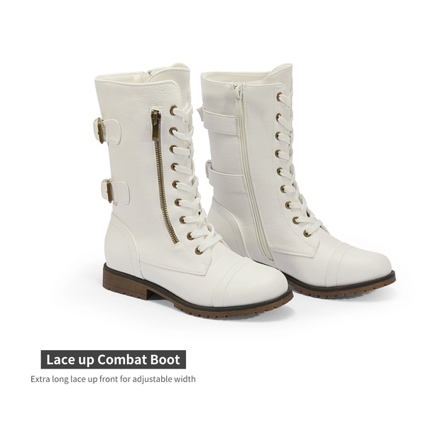 Utilitarian Ankle Mid Calf Combat Boots - IVORY WHITE - 4
