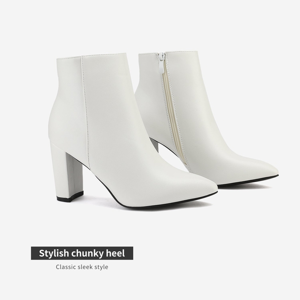 Sianna Chunky High Heel Ankle Booties - WHITE PU - 4