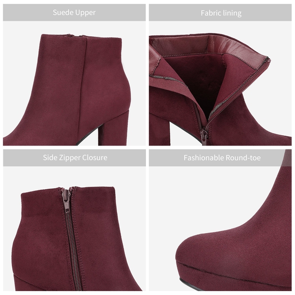 Lace Up High Heel Ankle Boots - BURGUNDY - 5