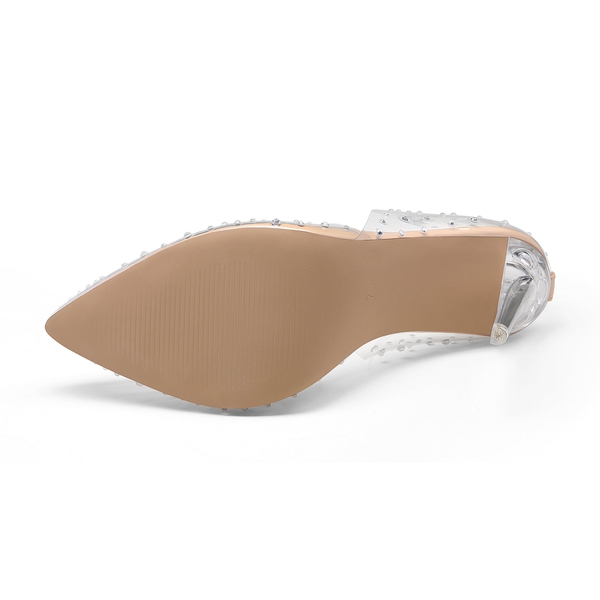 Crystal Pointed Toe Rhinestone Clear Pumps - NUDE DIAMOND CLEAR - 4