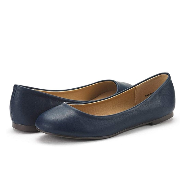 Comfortable Ballerina Walking Flats - NAVY PU - 3