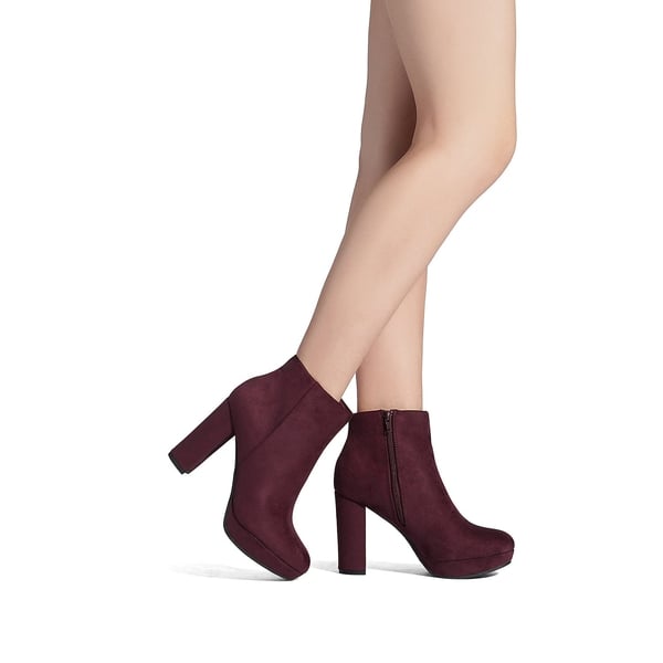 Lace Up High Heel Ankle Boots - BURGUNDY - 1