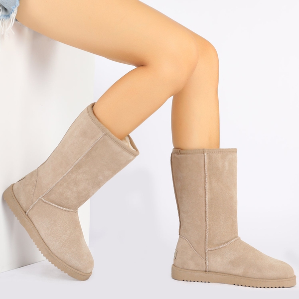 [FuzzyClassic High Boot] Suede Faux Fur Snow Boots - SAND - 2