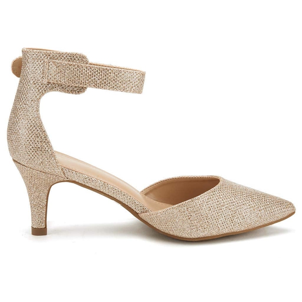 Women's Low Heel Ankle Strap Pumps - GOLD GLITTER - 5