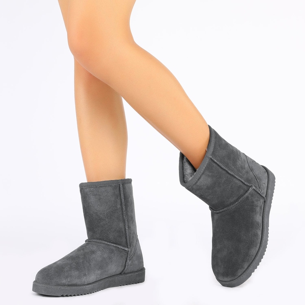 [FuzzyClassic Mid Boot] Suede Mid Calf Snow Boots - GREY - 1
