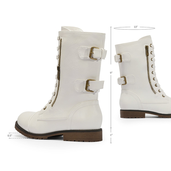 Utilitarian Ankle Mid Calf Combat Boots - IVORY WHITE - 2
