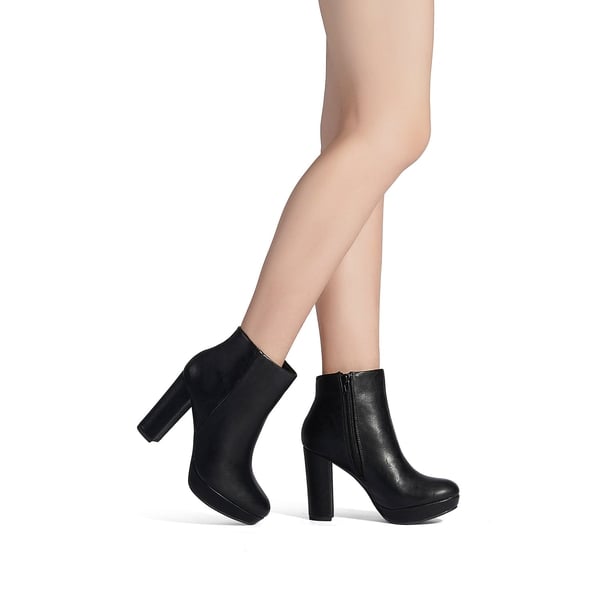 Lace Up High Heel Ankle Boots - BLACK PU - 1