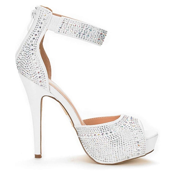 Peep Toe Stiletto Platform Sandals - SHINE WHITE - 4
