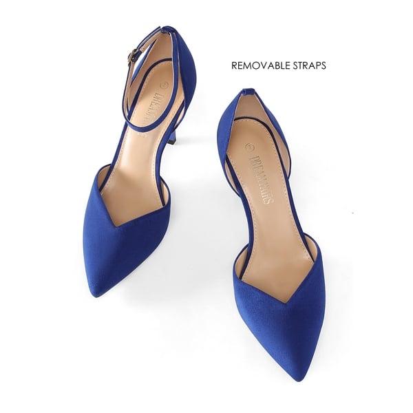 Ankle Strap Pointy Stiletto Heel Pumps - ROYAL BLUE - 4