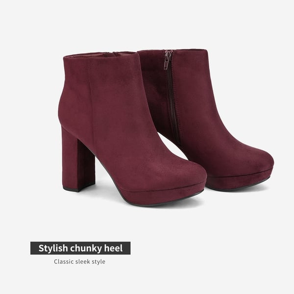 Lace Up High Heel Ankle Boots - BURGUNDY - 4