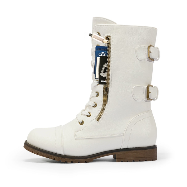 Utilitarian Ankle Mid Calf Combat Boots - IVORY WHITE - 1
