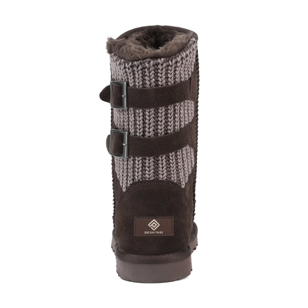 [FuzzyChic Buckle] Fur Lined Winter Boots - BROWN - 4