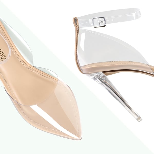 Crystal Pointed Toe Rhinestone Clear Pumps - NUDE CLEAR - 3