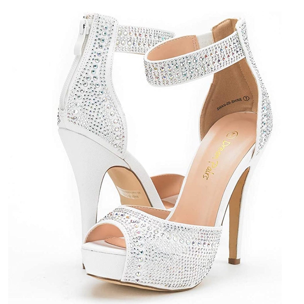 Peep Toe Stiletto Platform Sandals - SHINE WHITE - 5