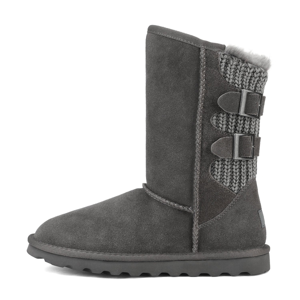 [FuzzyChic Buckle] Fur Lined Winter Boots - GREY - 3