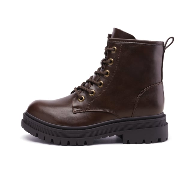 Flat Lace Up Ankle Combat Boots - BROWN - 1
