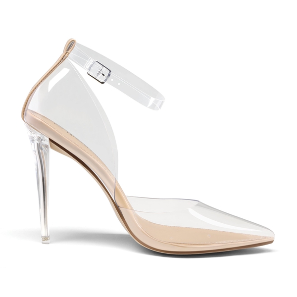 Crystal Pointed Toe Rhinestone Clear Pumps - NUDE CLEAR - 2