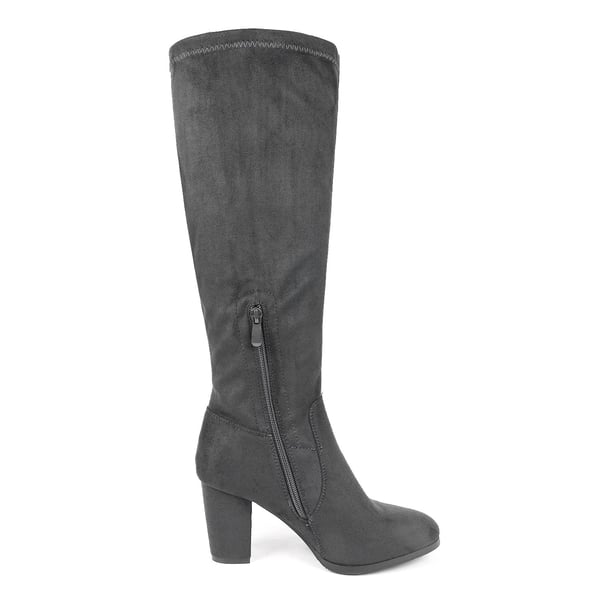Round-Toe Chunky Heel Knee High Boots - GREY - 3