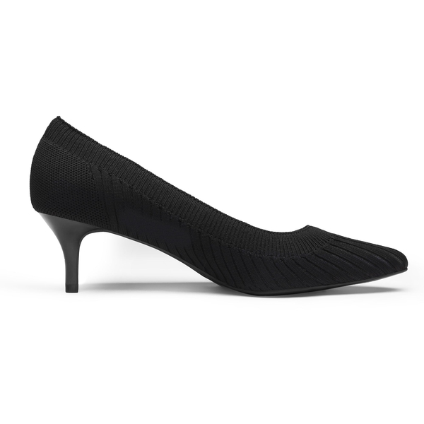Pointed Toe Knitted Kitten Heel Pumps - BLACK KNITTING - 4