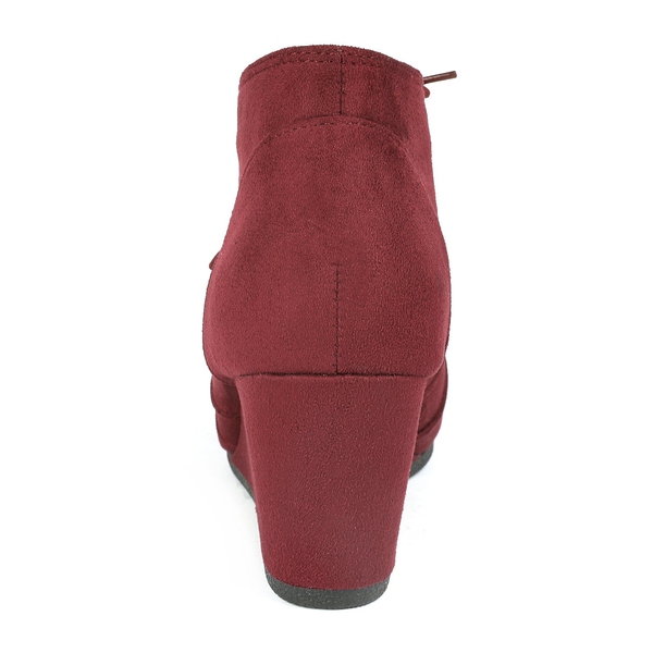 Lace Up Low Wedge Heel Ankle Boots - BURGUNDY - 5