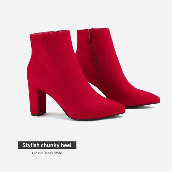 Sianna Chunky High Heel Ankle Booties - RED - 4